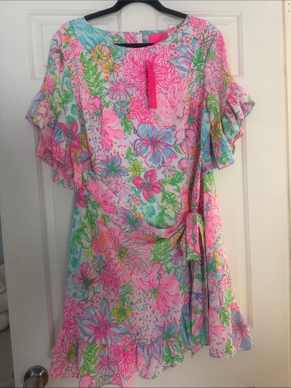 Ladies Lilly Pulitzer Pink Floral Ruffle Dress